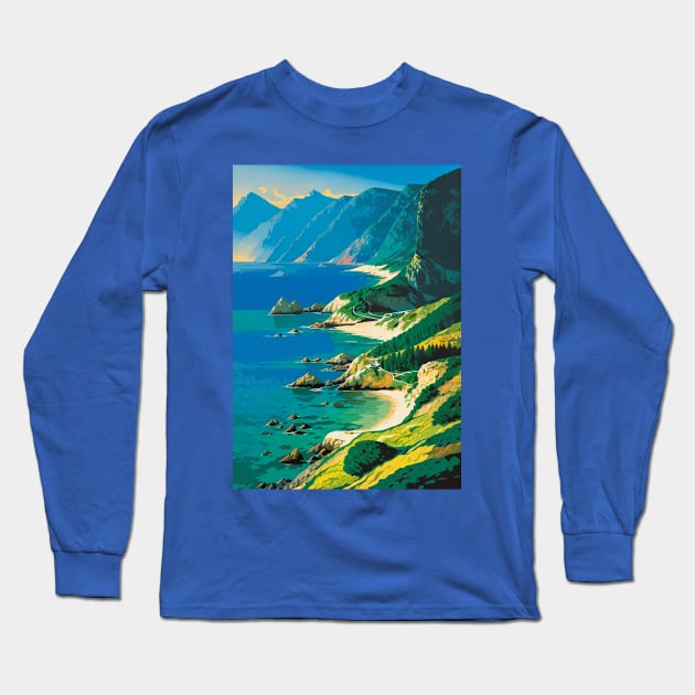 Bird's Eye View of a Coast in the Western US Long Sleeve T-Shirt by CursedContent